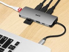 EMAVO ADAPTÉR EMAVO A-4, USB-C, HDMI 4K, USB 3.0, PDW 100W, ETH, hnědá krabička