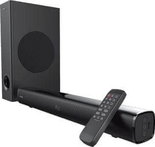 creative stage dvd reproduktor soundbar subwoofer výkon 160 w Bluetooth dosah 10 m aux vstup optický vstup hdmi tv arc ekvalizér dálkové ovládání basový zvuk